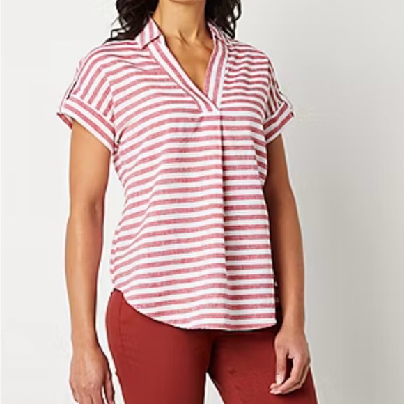 Liz Claiborne Red and White Striped Button Down Shirt - Picture 1 of 12